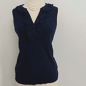 Ralph Lauren top sleeveless ruffle v-neckline 2 button navy